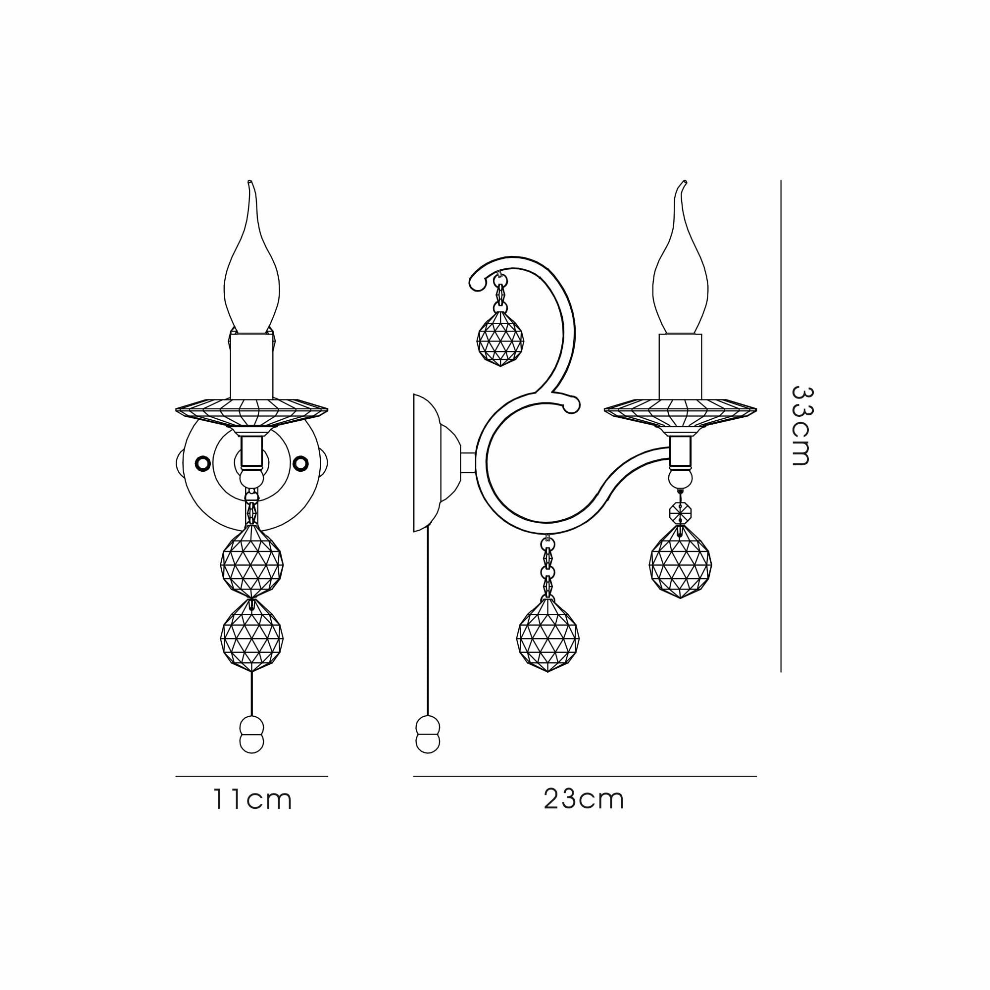 IL32121 Zinta Wall Lamp Switched 1 Light E14 Antique Brass/Crystal