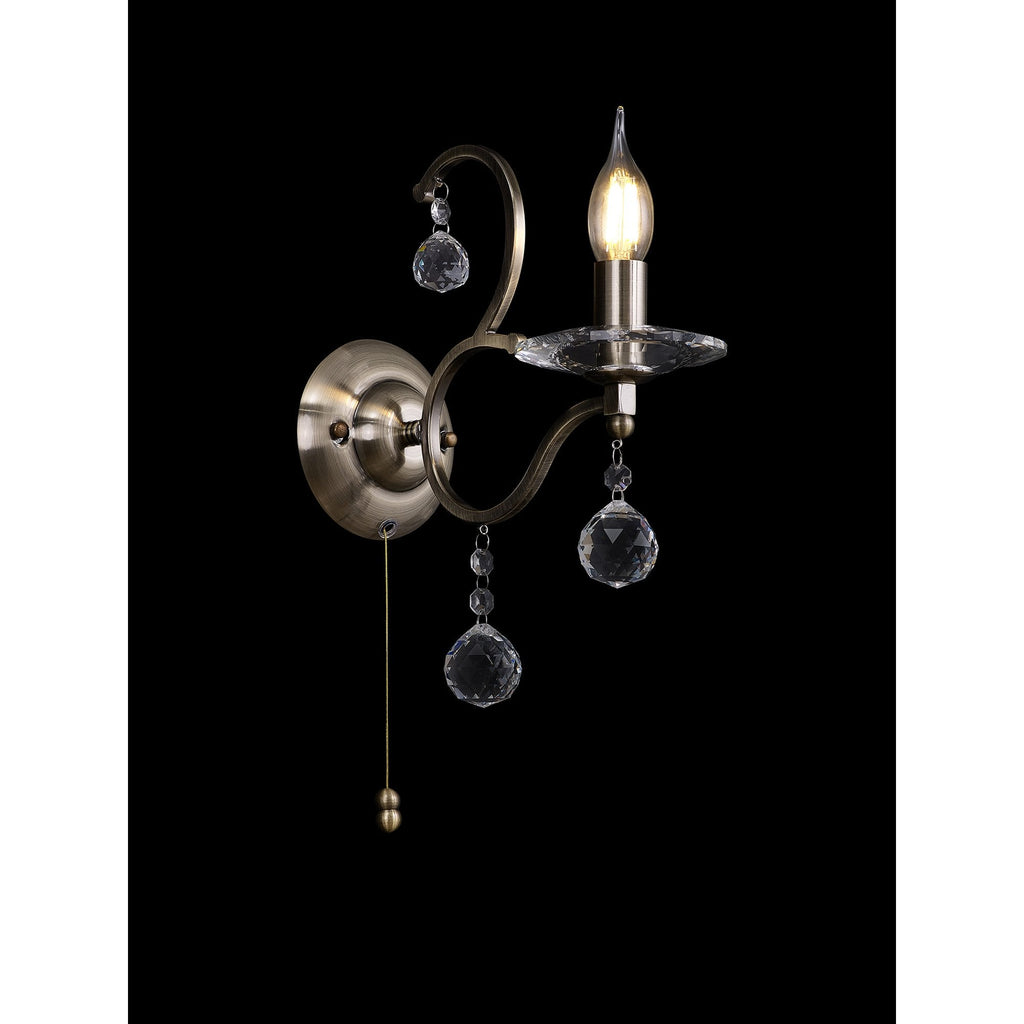 IL32121 Zinta Wall Lamp Switched 1 Light E14 Antique Brass/Crystal
