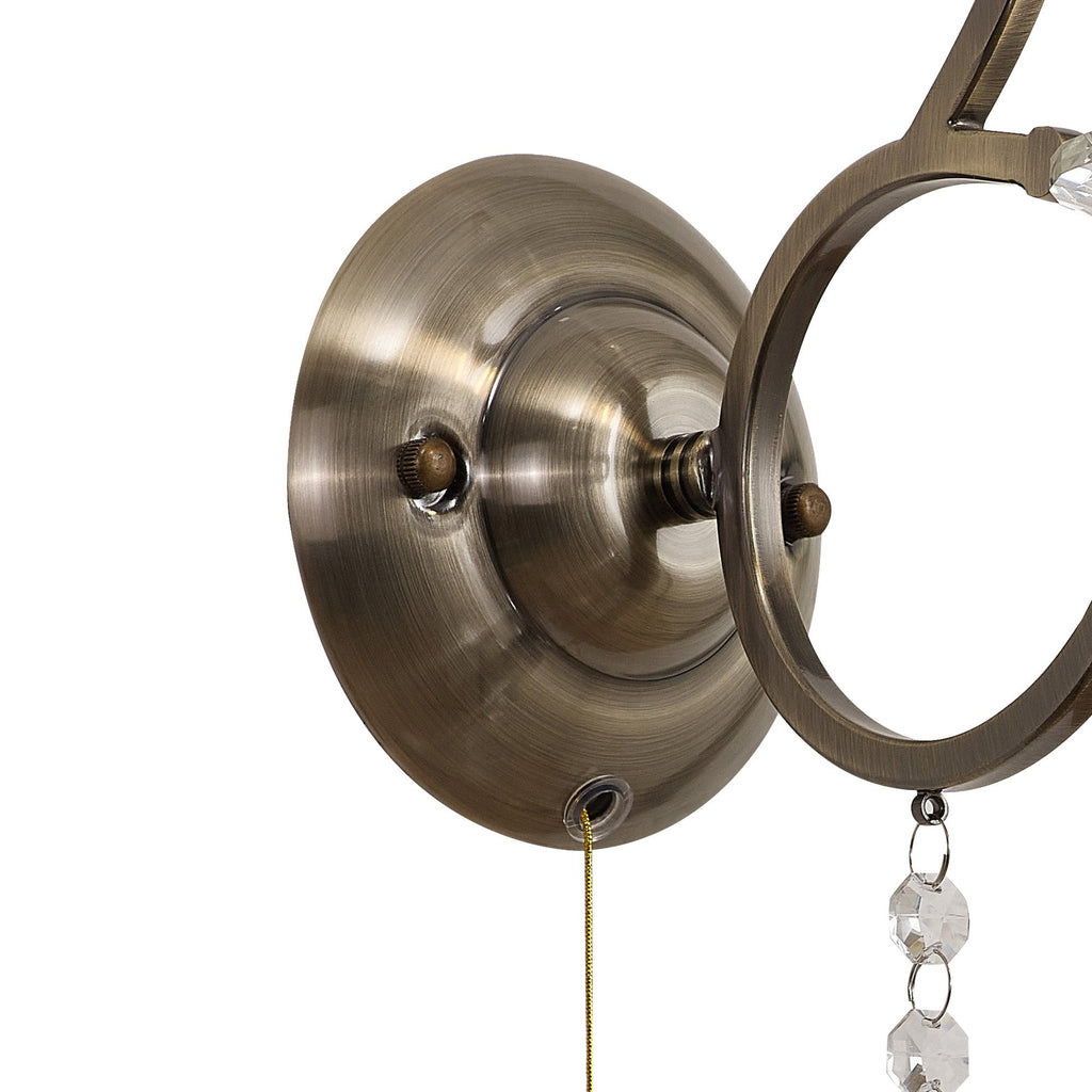 IL32121 Zinta Wall Lamp Switched 1 Light E14 Antique Brass/Crystal