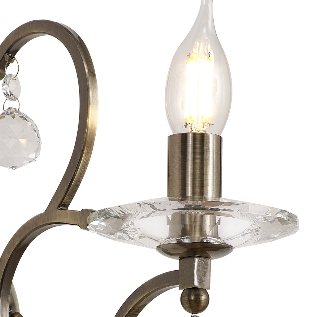 IL32121 Zinta Wall Lamp Switched 1 Light E14 Antique Brass/Crystal