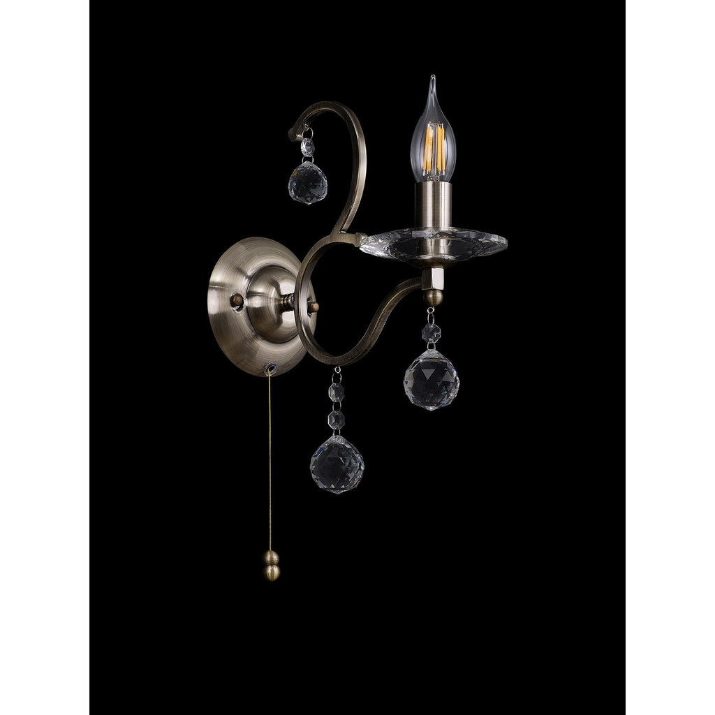 IL32121 Zinta Wall Lamp Switched 1 Light E14 Antique Brass/Crystal