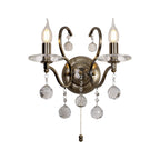 IL32122 Zinta Wall Lamp Switched 2 Light E14 Switched Antique Brass/Crystal