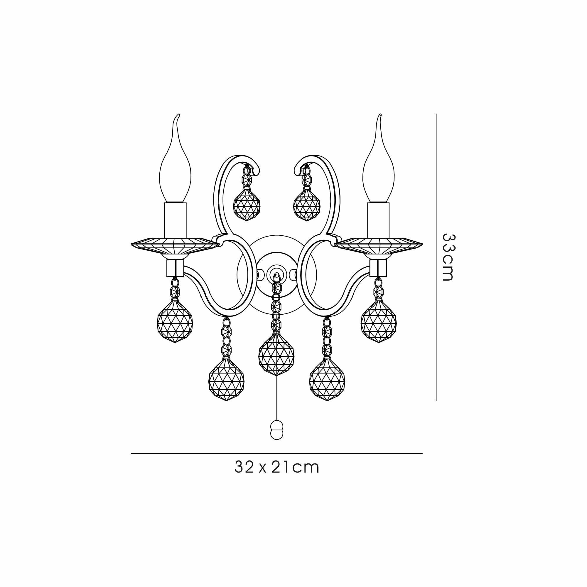 IL32122 Zinta Wall Lamp Switched 2 Light E14 Switched Antique Brass/Crystal