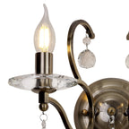 IL32122 Zinta Wall Lamp Switched 2 Light E14 Switched Antique Brass/Crystal