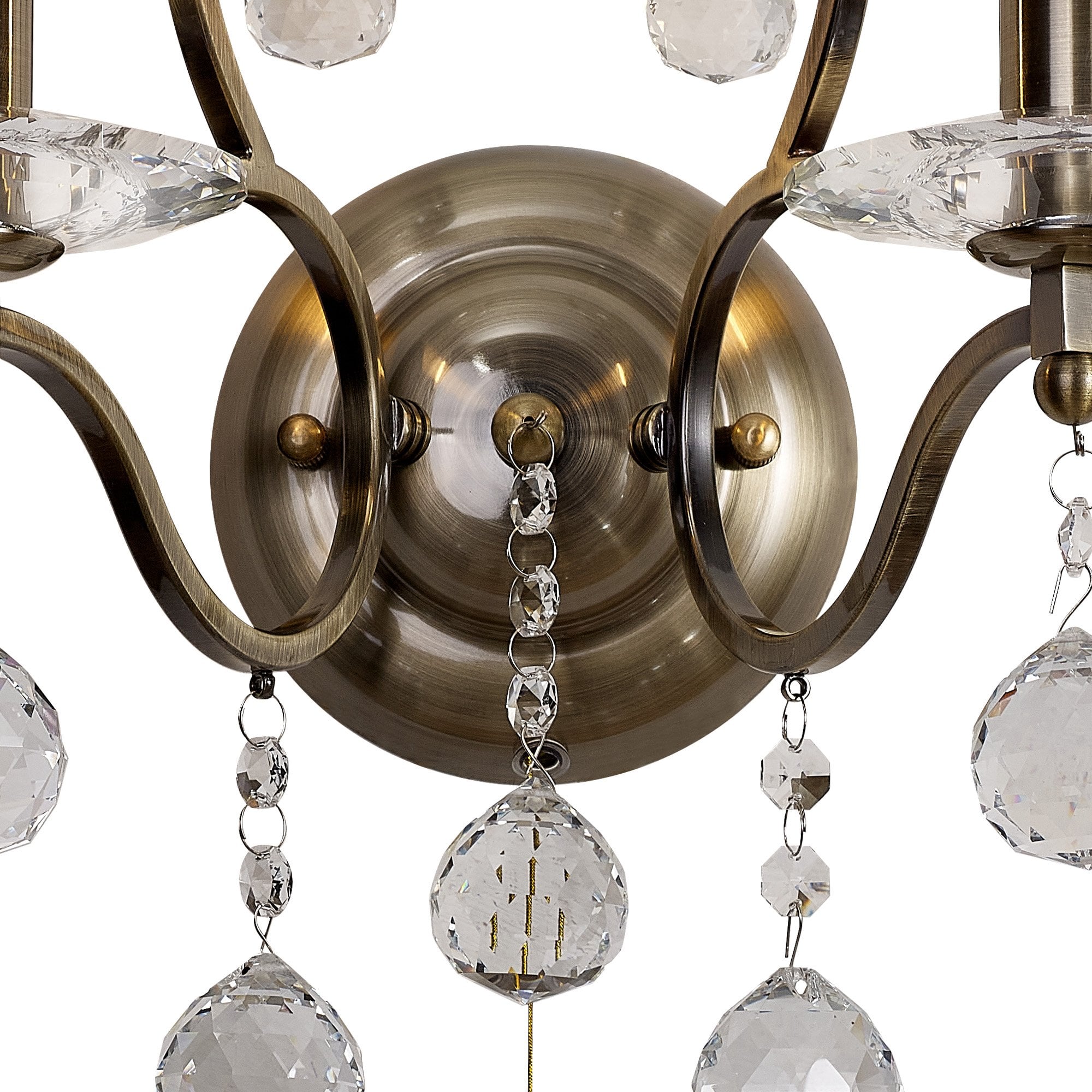 IL32122 Zinta Wall Lamp Switched 2 Light E14 Switched Antique Brass/Crystal