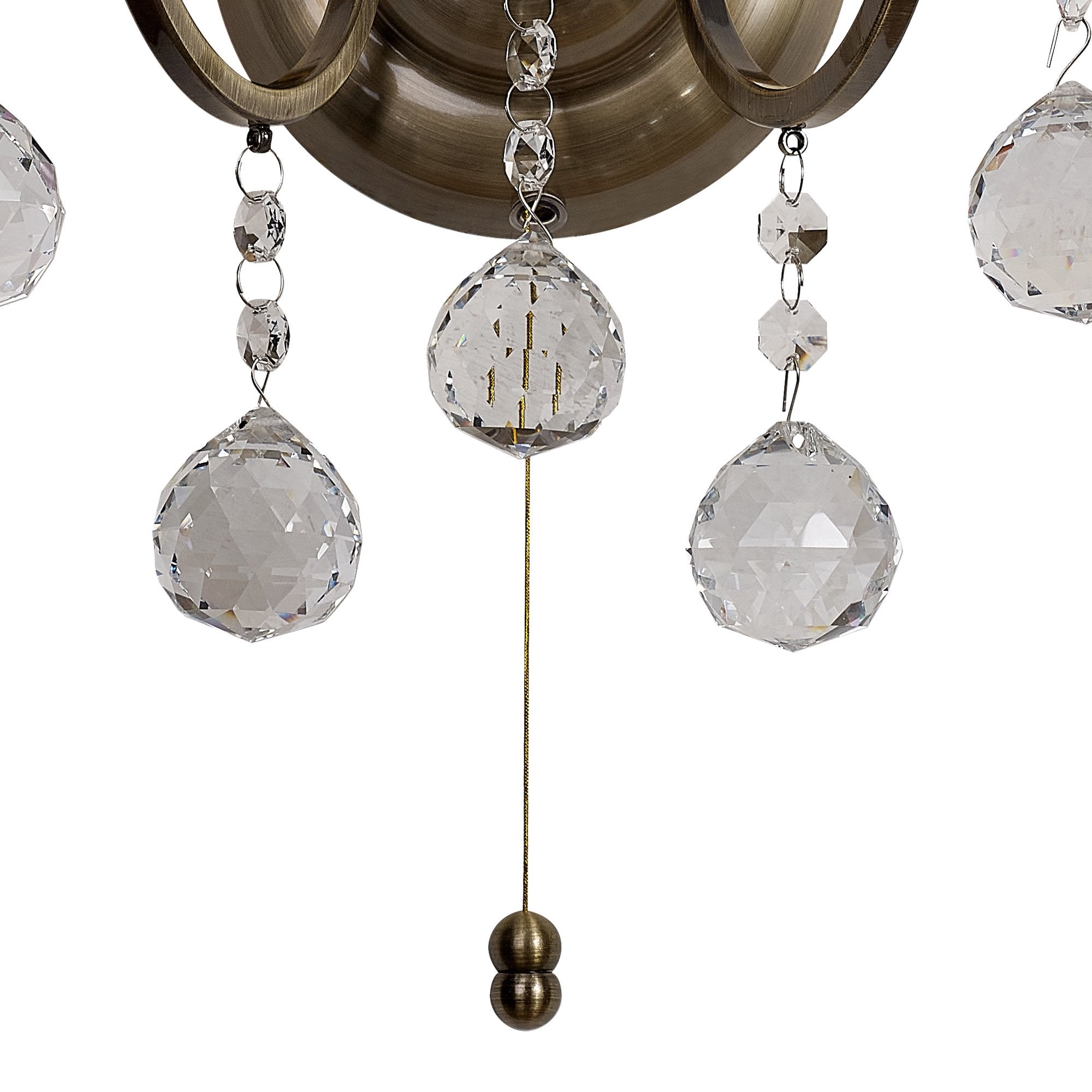 IL32122 Zinta Wall Lamp Switched 2 Light E14 Switched Antique Brass/Crystal