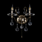 IL32122 Zinta Wall Lamp Switched 2 Light E14 Switched Antique Brass/Crystal