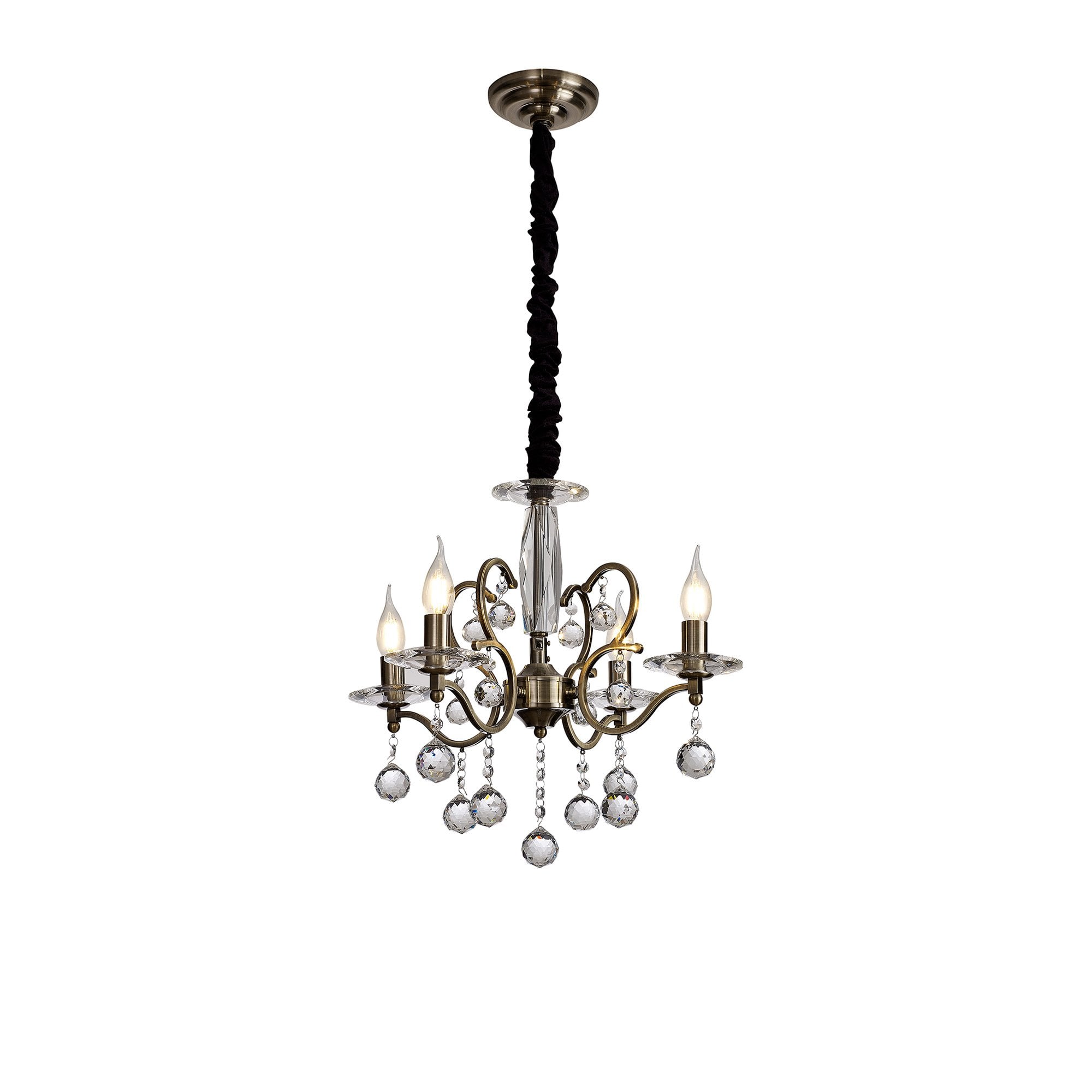 IL32124 Zinta Pendant 4 Light E14 Antique Brass/Crystal