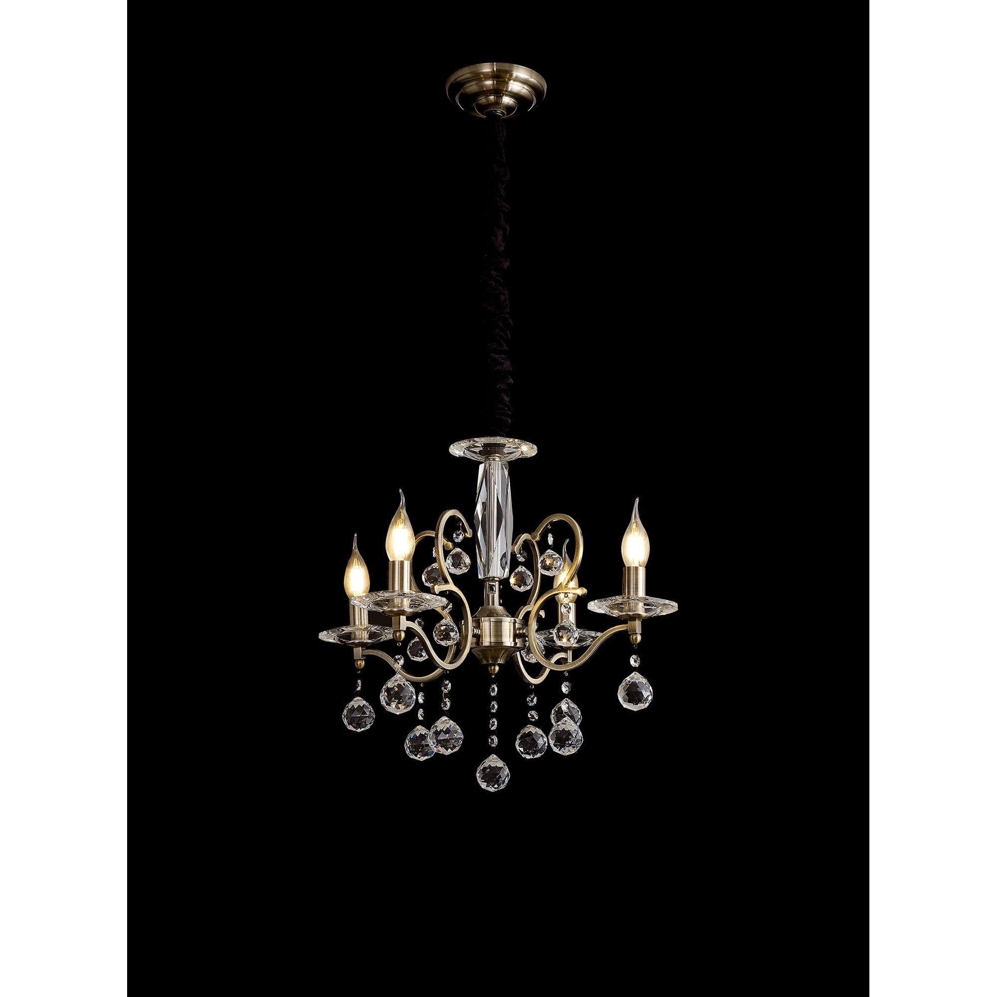 IL32124 Zinta Pendant 4 Light E14 Antique Brass/Crystal
