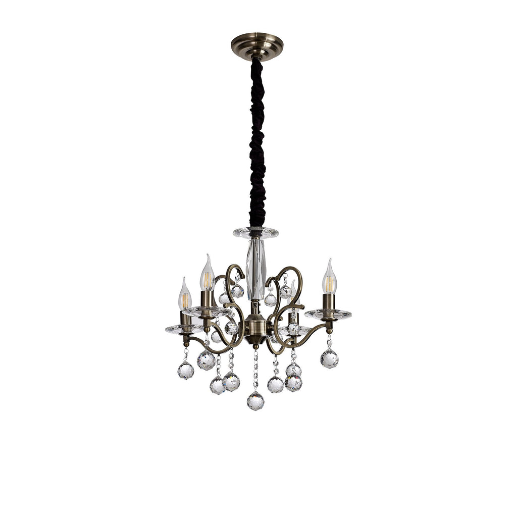 IL32124 Zinta Pendant 4 Light E14 Antique Brass/Crystal