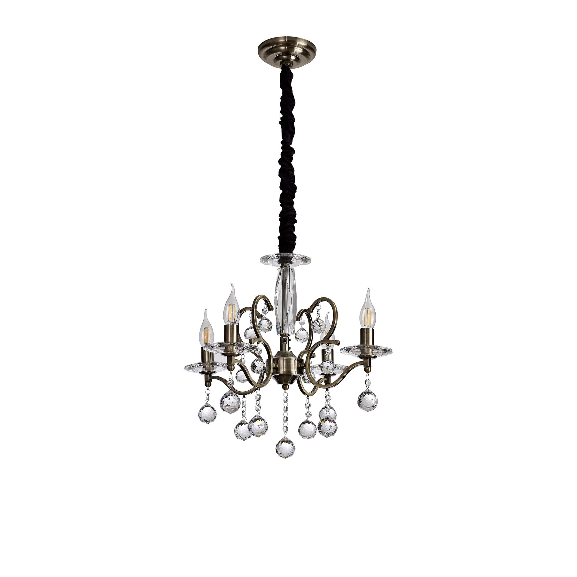 IL32124 Zinta Pendant 4 Light E14 Antique Brass/Crystal