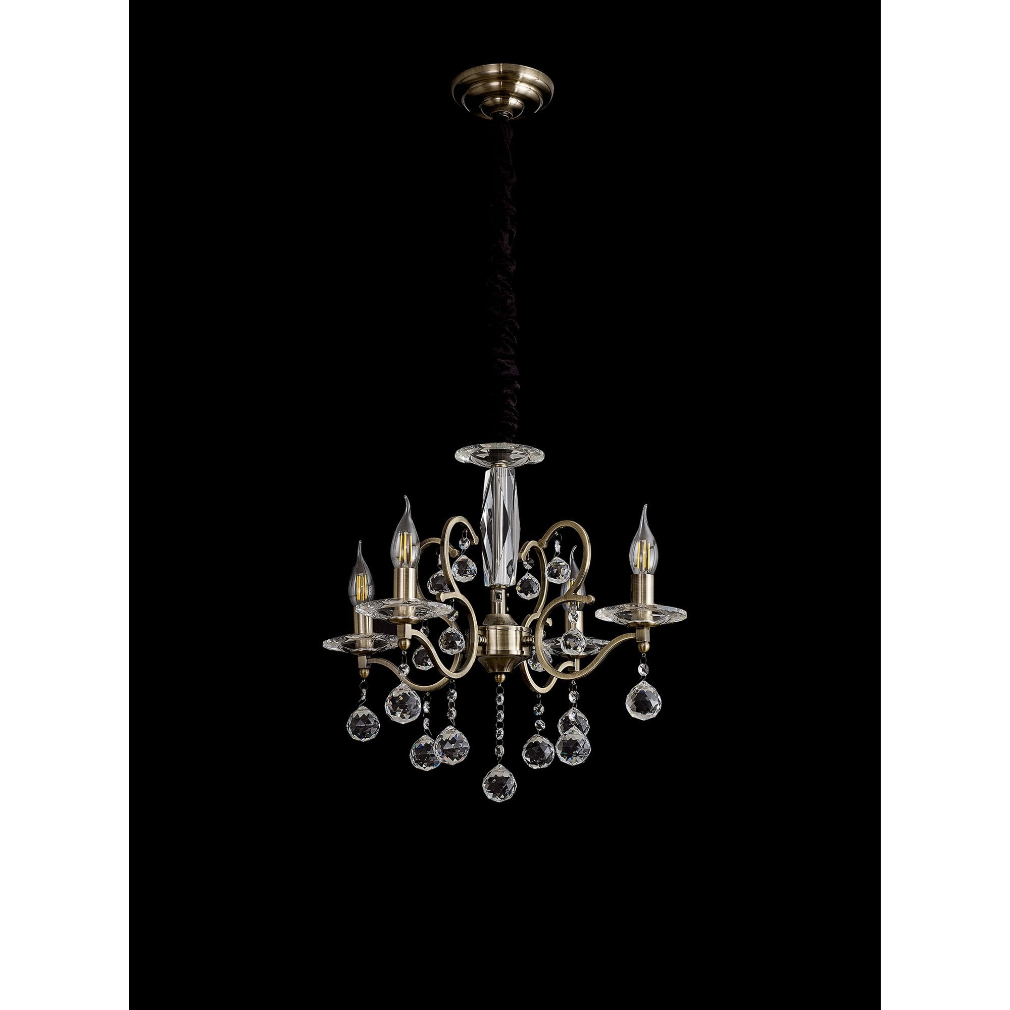 IL32124 Zinta Pendant 4 Light E14 Antique Brass/Crystal
