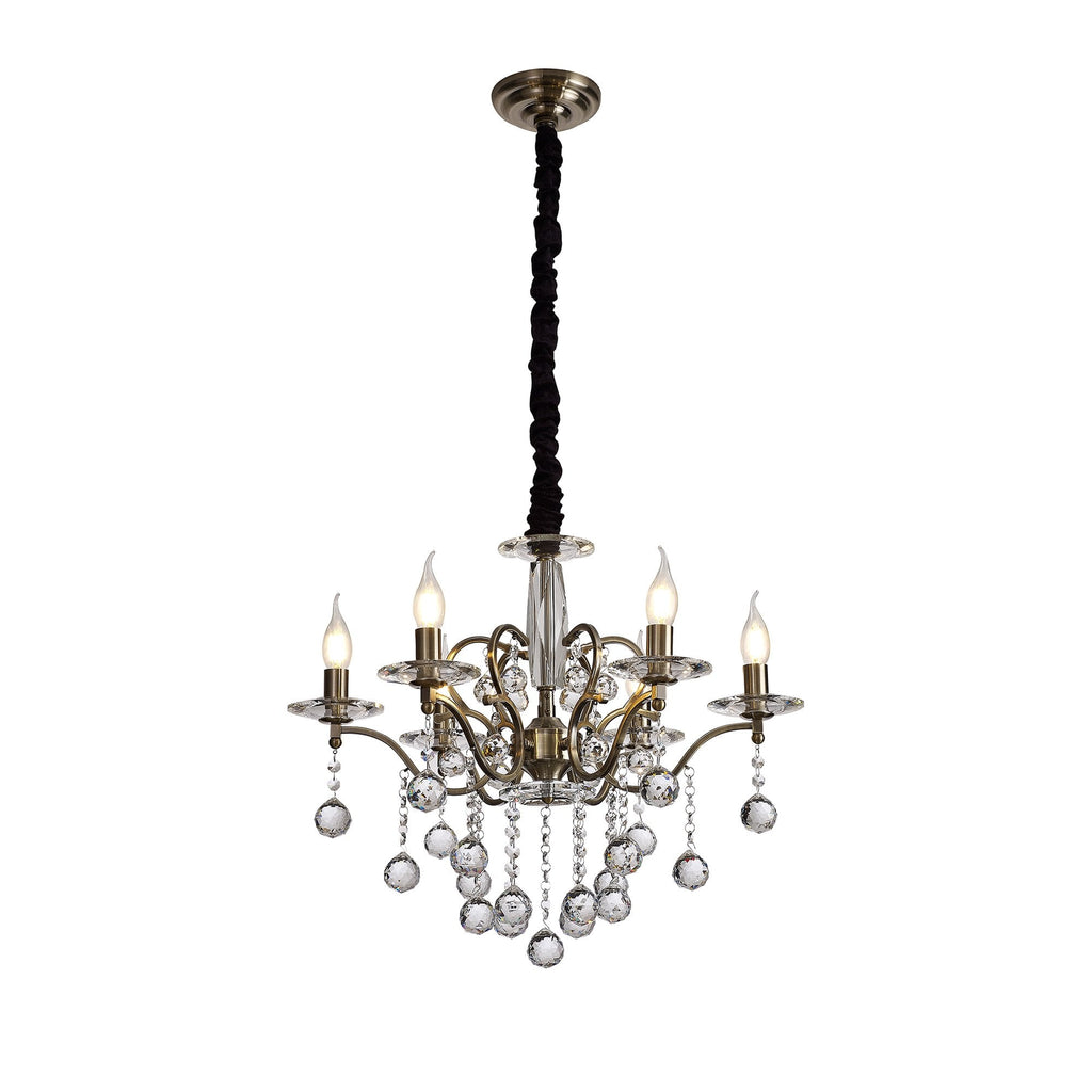IL32126 Zinta Pendant 6 Light E14 Antique Brass/Crystal