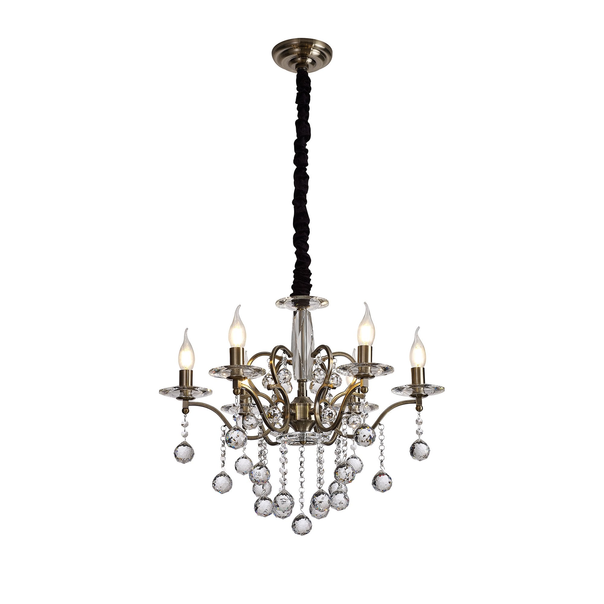 IL32126 Zinta Pendant 6 Light E14 Antique Brass/Crystal