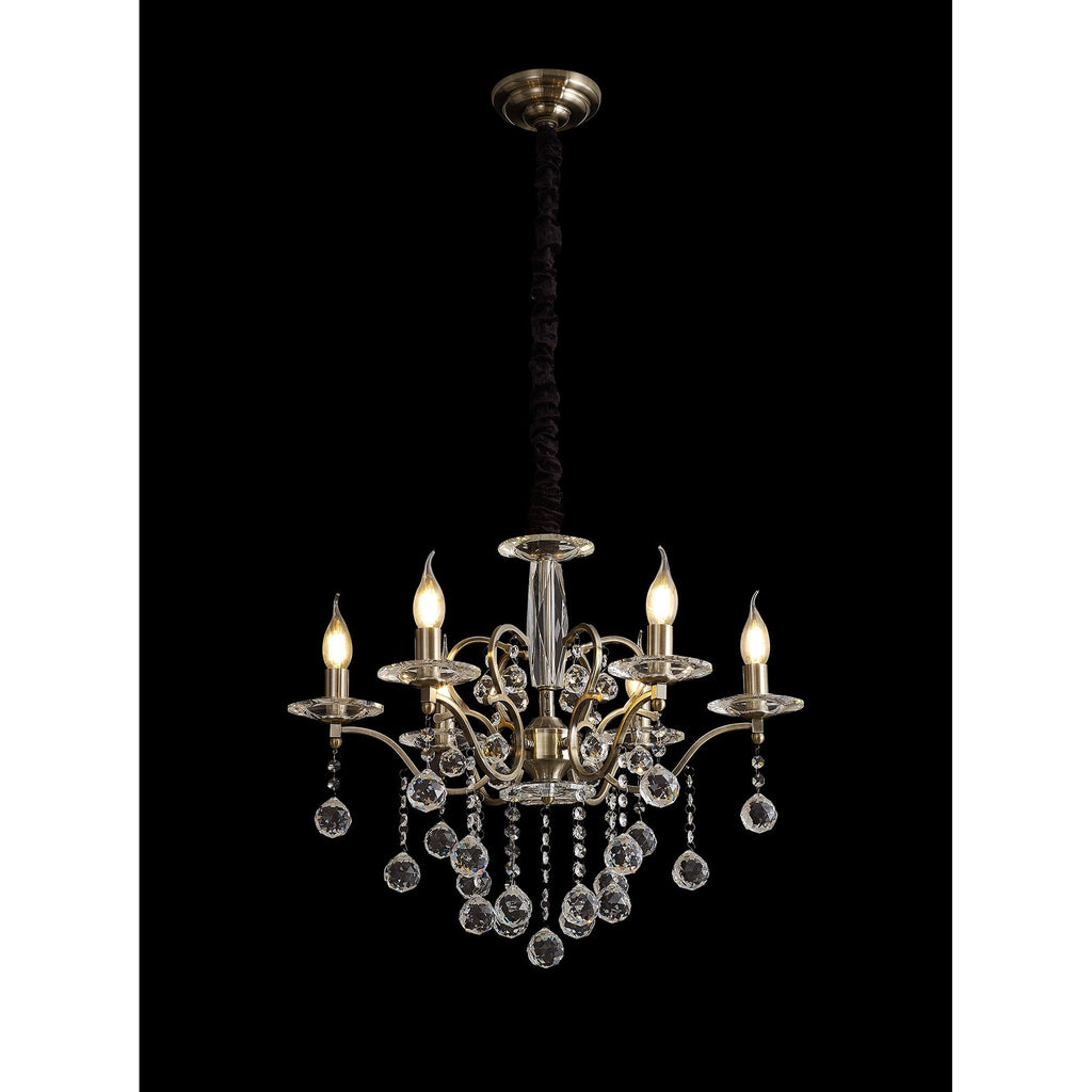 IL32126 Zinta Pendant 6 Light E14 Antique Brass/Crystal
