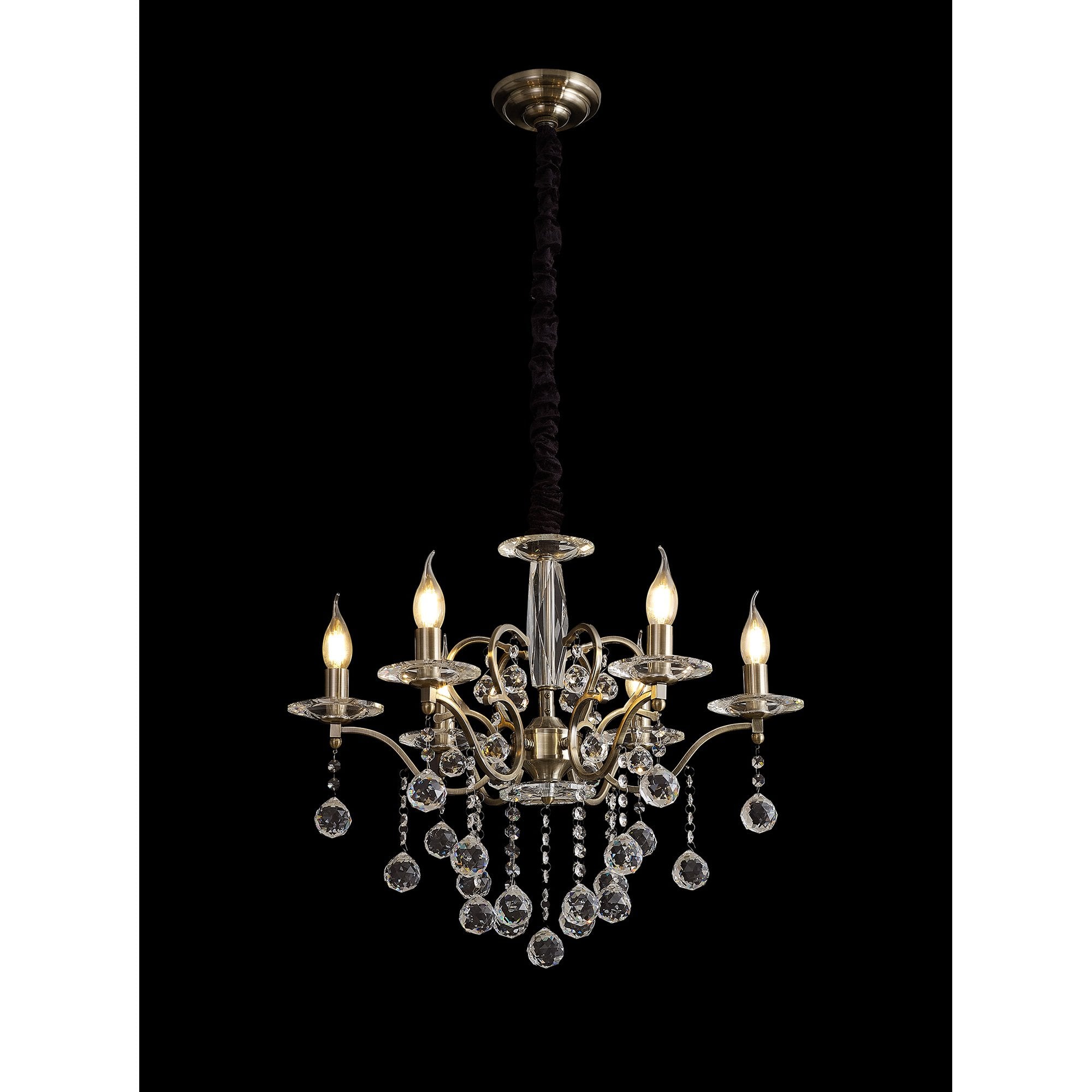 IL32126 Zinta Pendant 6 Light E14 Antique Brass/Crystal