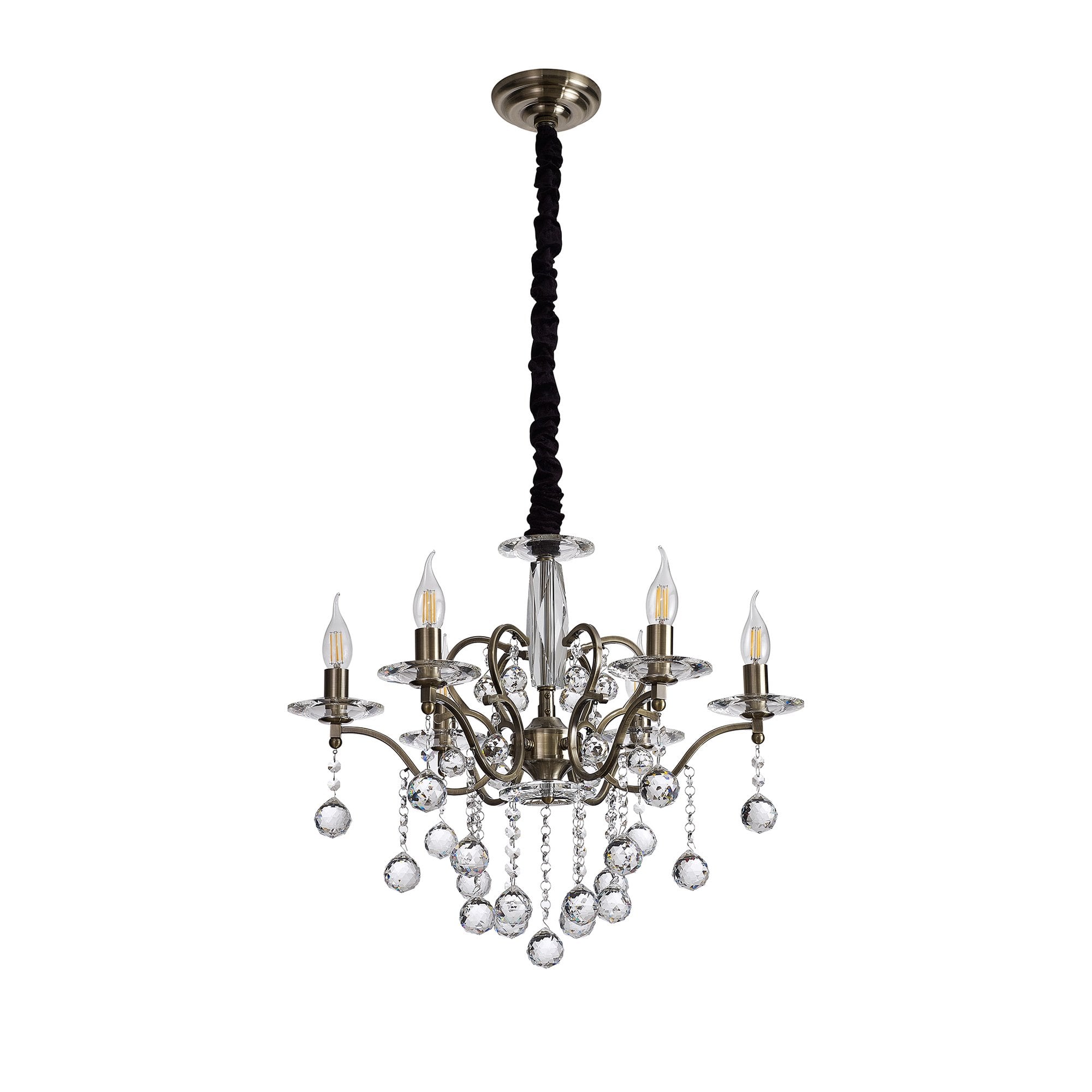 IL32126 Zinta Pendant 6 Light E14 Antique Brass/Crystal