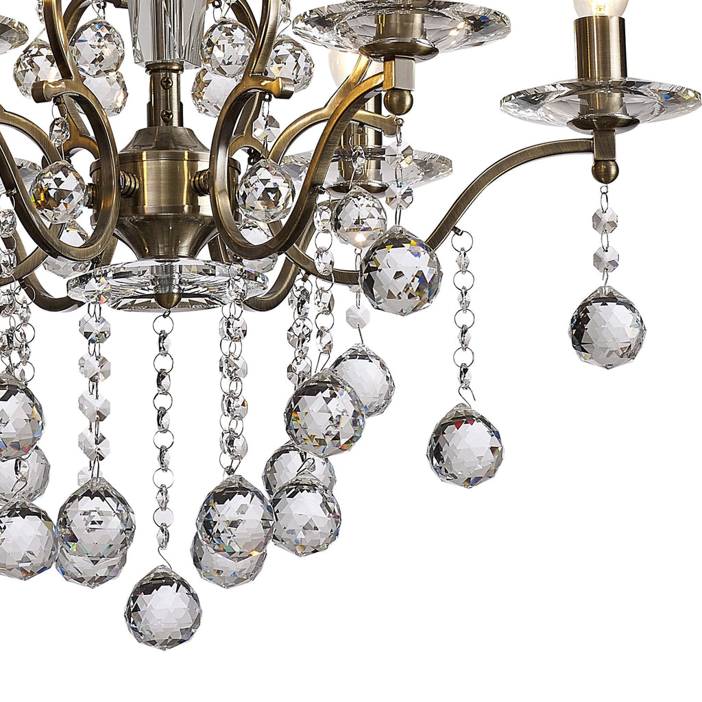 IL32126 Zinta Pendant 6 Light E14 Antique Brass/Crystal
