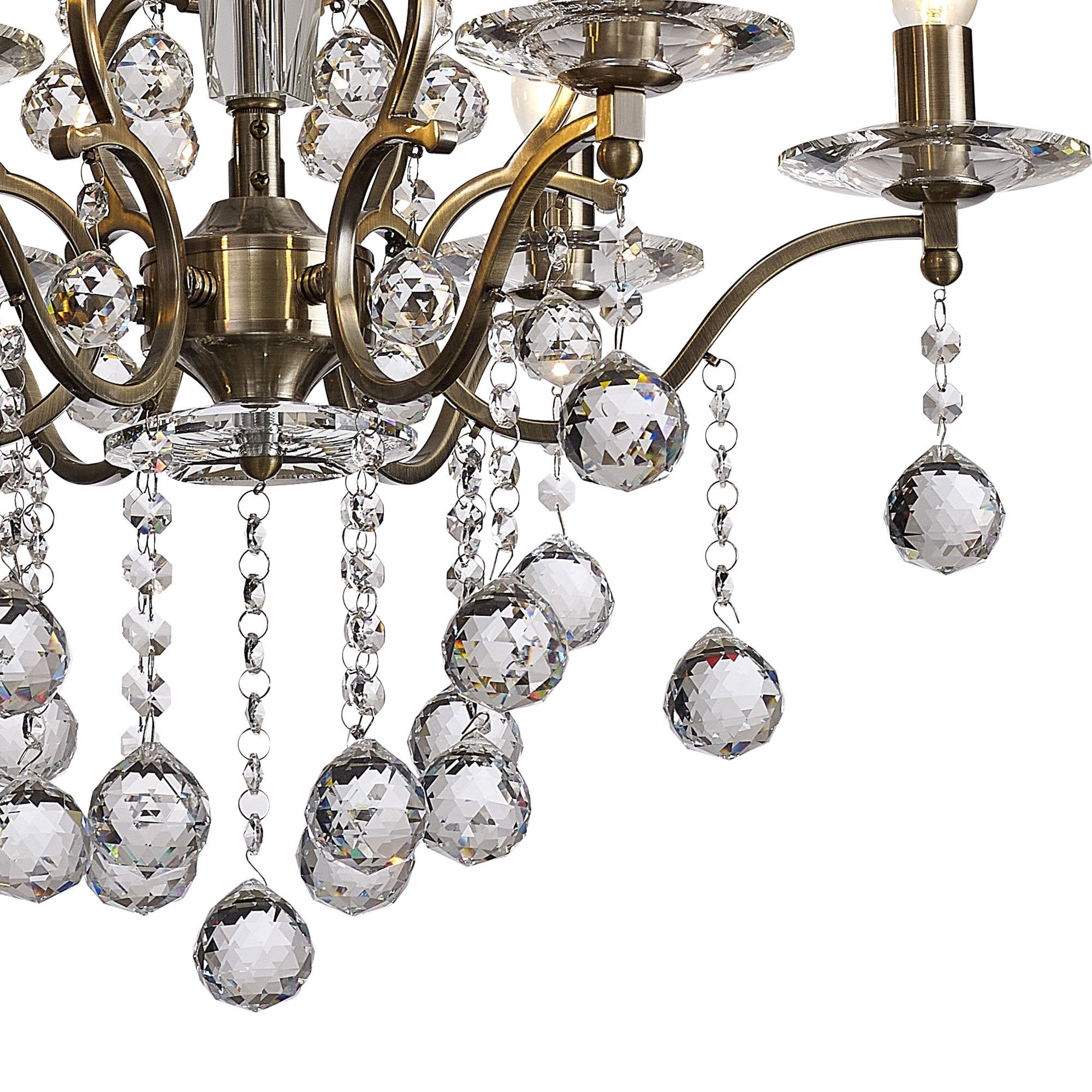 IL32126 Zinta Pendant 6 Light E14 Antique Brass/Crystal