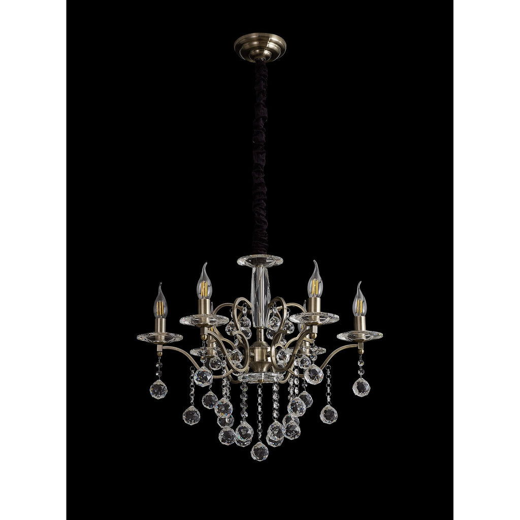 IL32126 Zinta Pendant 6 Light E14 Antique Brass/Crystal