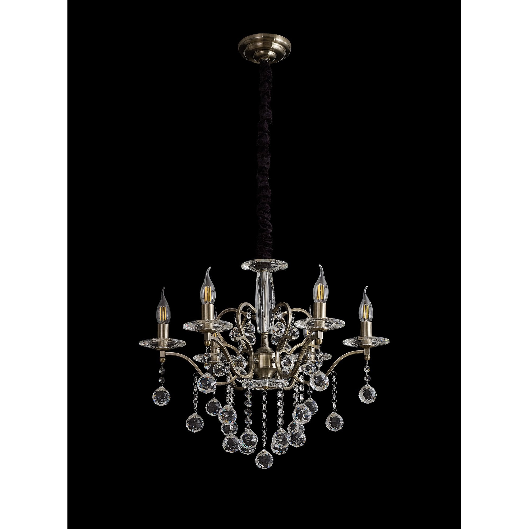 IL32126 Zinta Pendant 6 Light E14 Antique Brass/Crystal
