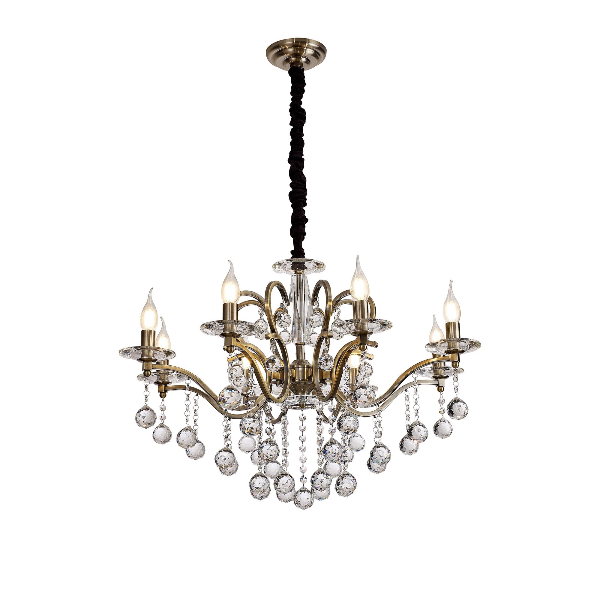 IL32128 Zinta Pendant 8 Light E14 Antique Brass/Crystal