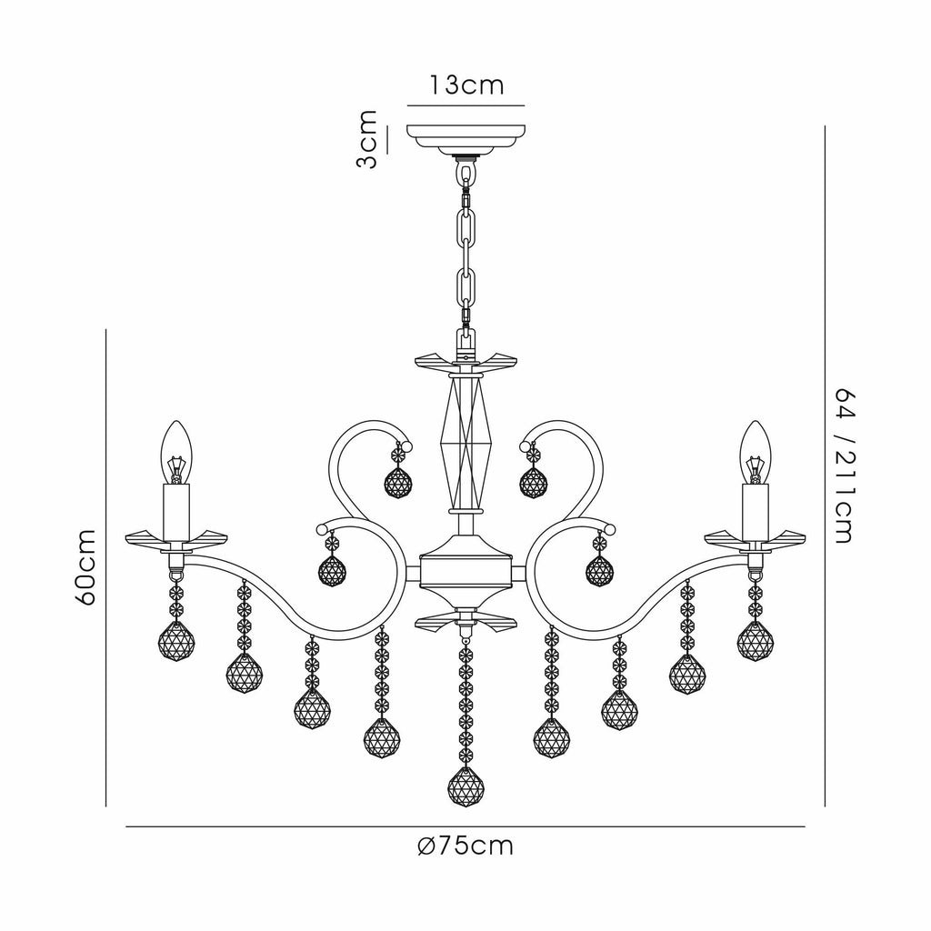 IL32128 Zinta Pendant 8 Light E14 Antique Brass/Crystal