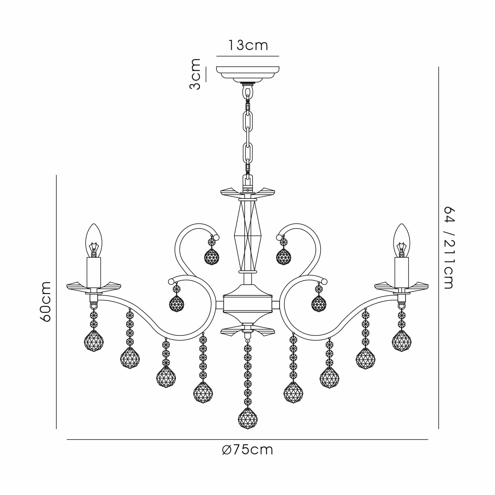 IL32128 Zinta Pendant 8 Light E14 Antique Brass/Crystal