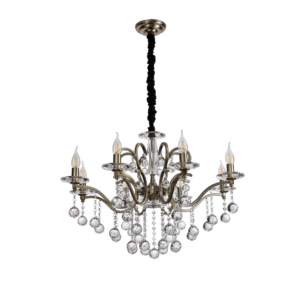 IL32128 Zinta Pendant 8 Light E14 Antique Brass/Crystal
