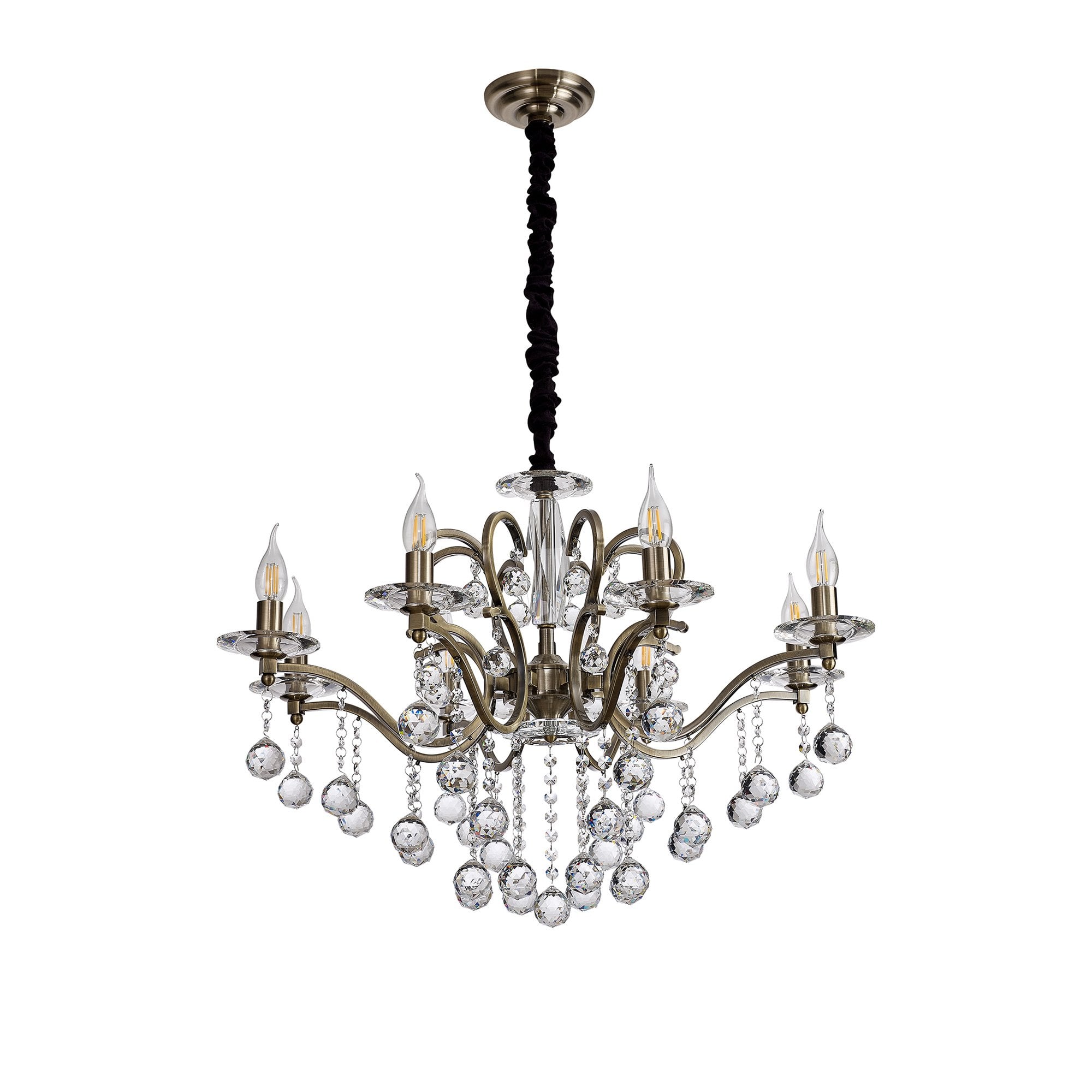 IL32128 Zinta Pendant 8 Light E14 Antique Brass/Crystal