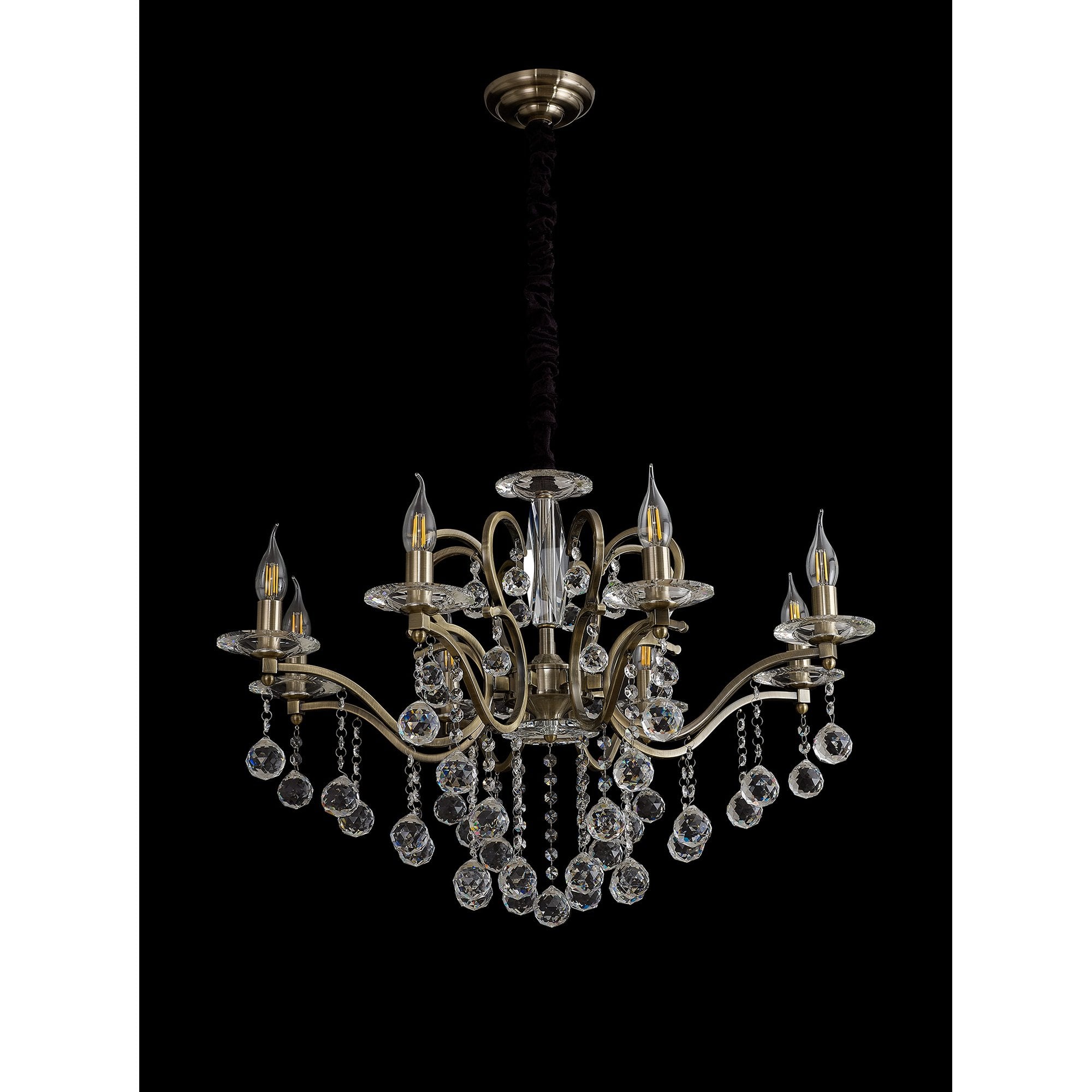 IL32128 Zinta Pendant 8 Light E14 Antique Brass/Crystal