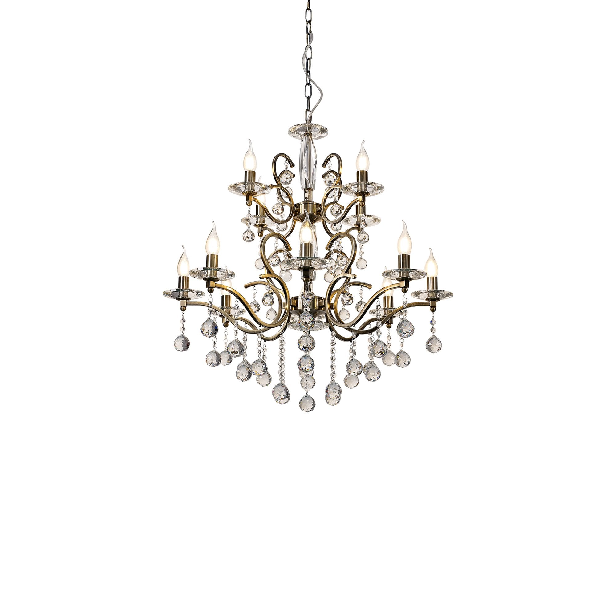 IL32128+4 Zinta Pendant 2 Tier 12 Light E14 Antique Brass/Crystal
