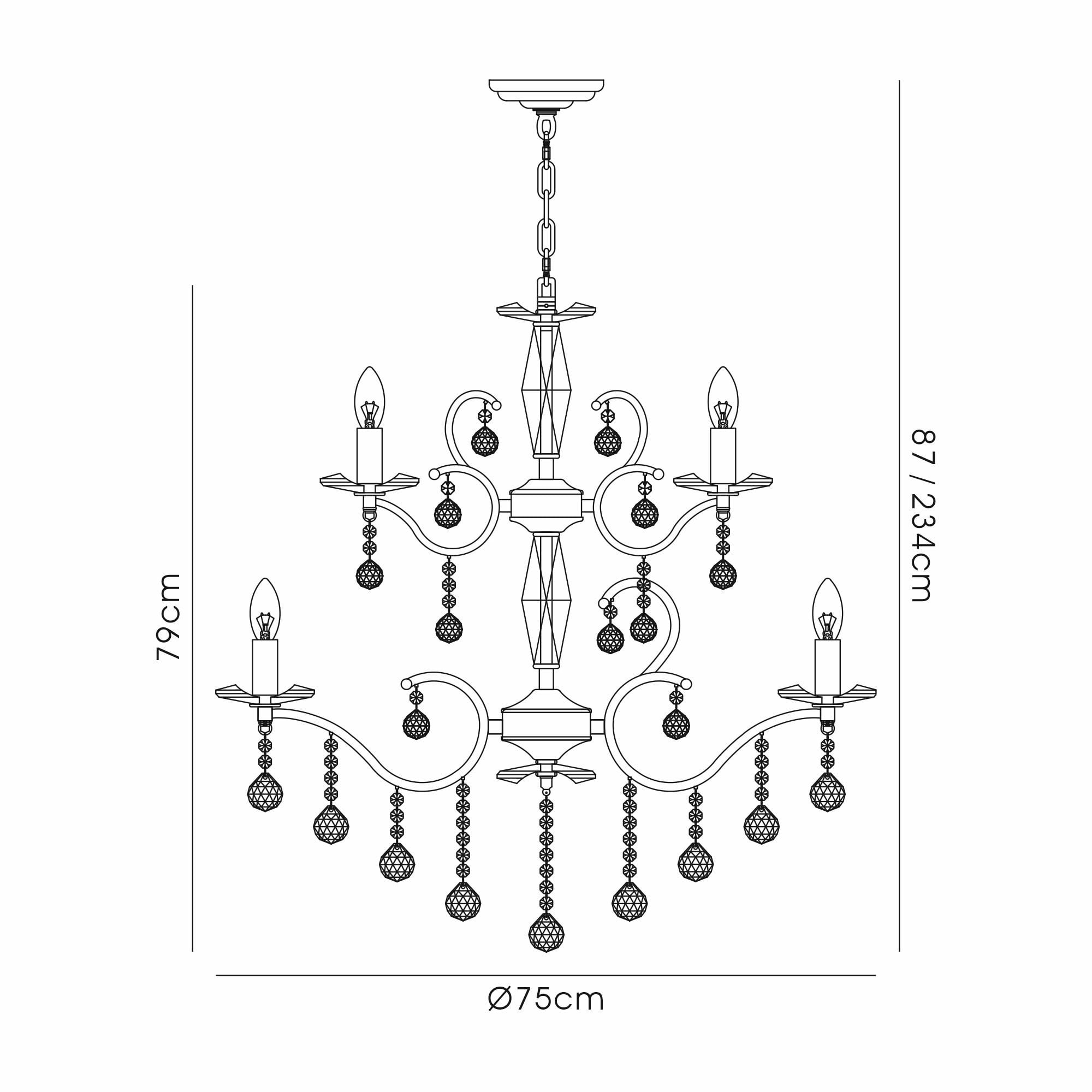 IL32128+4 Zinta Pendant 2 Tier 12 Light E14 Antique Brass/Crystal