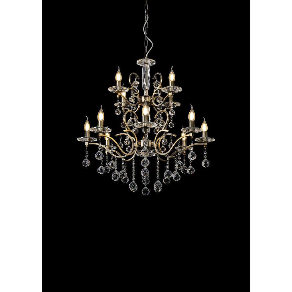 IL32128+4 Zinta Pendant 2 Tier 12 Light E14 Antique Brass/Crystal