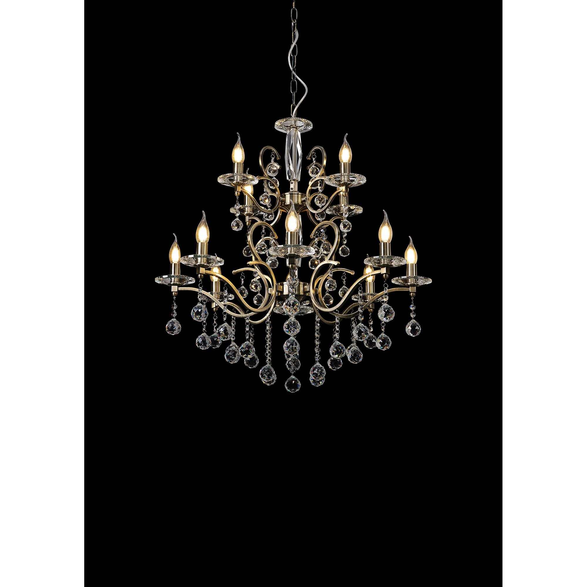 IL32128+4 Zinta Pendant 2 Tier 12 Light E14 Antique Brass/Crystal