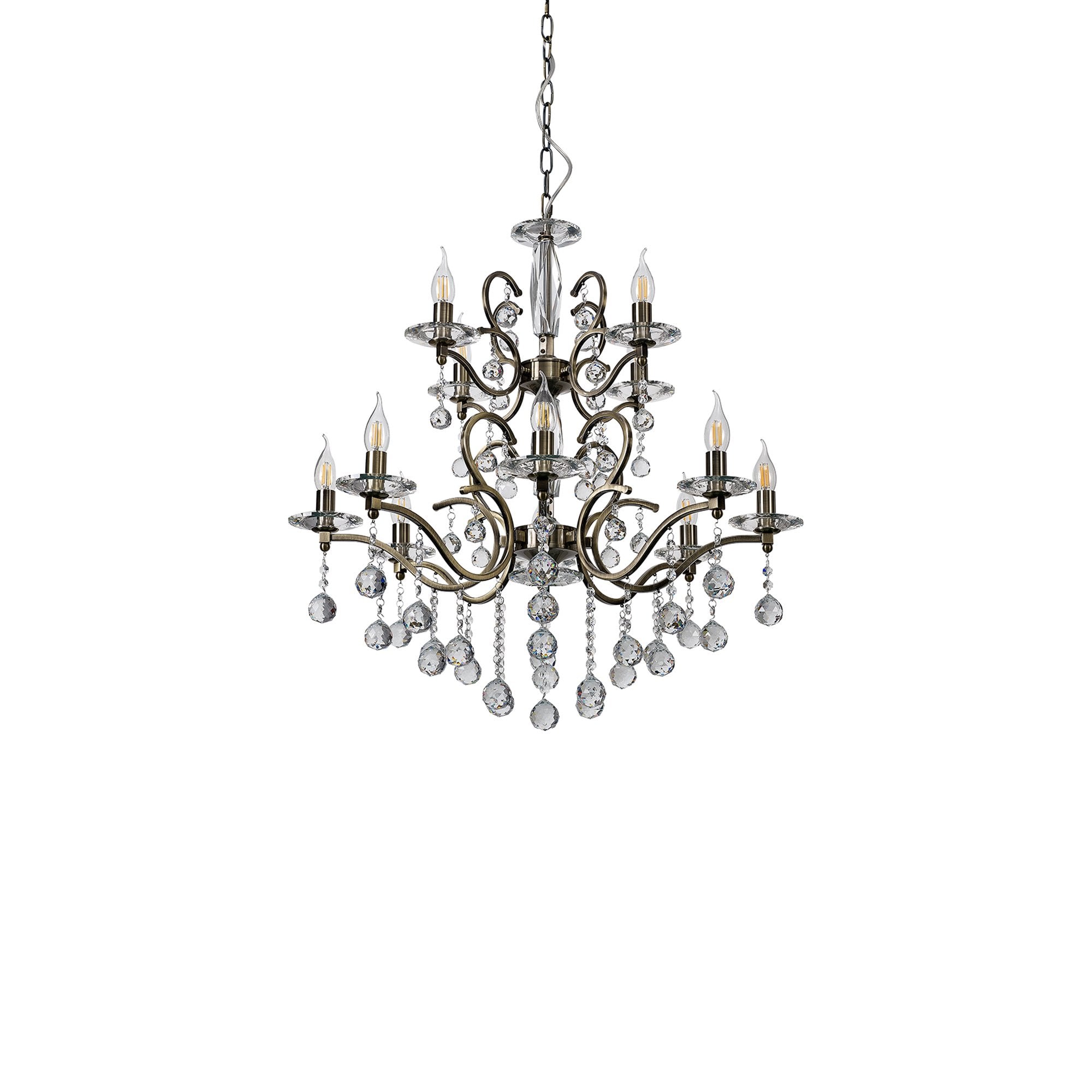 IL32128+4 Zinta Pendant 2 Tier 12 Light E14 Antique Brass/Crystal