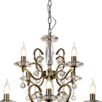 IL32128+4 Zinta Pendant 2 Tier 12 Light E14 Antique Brass/Crystal