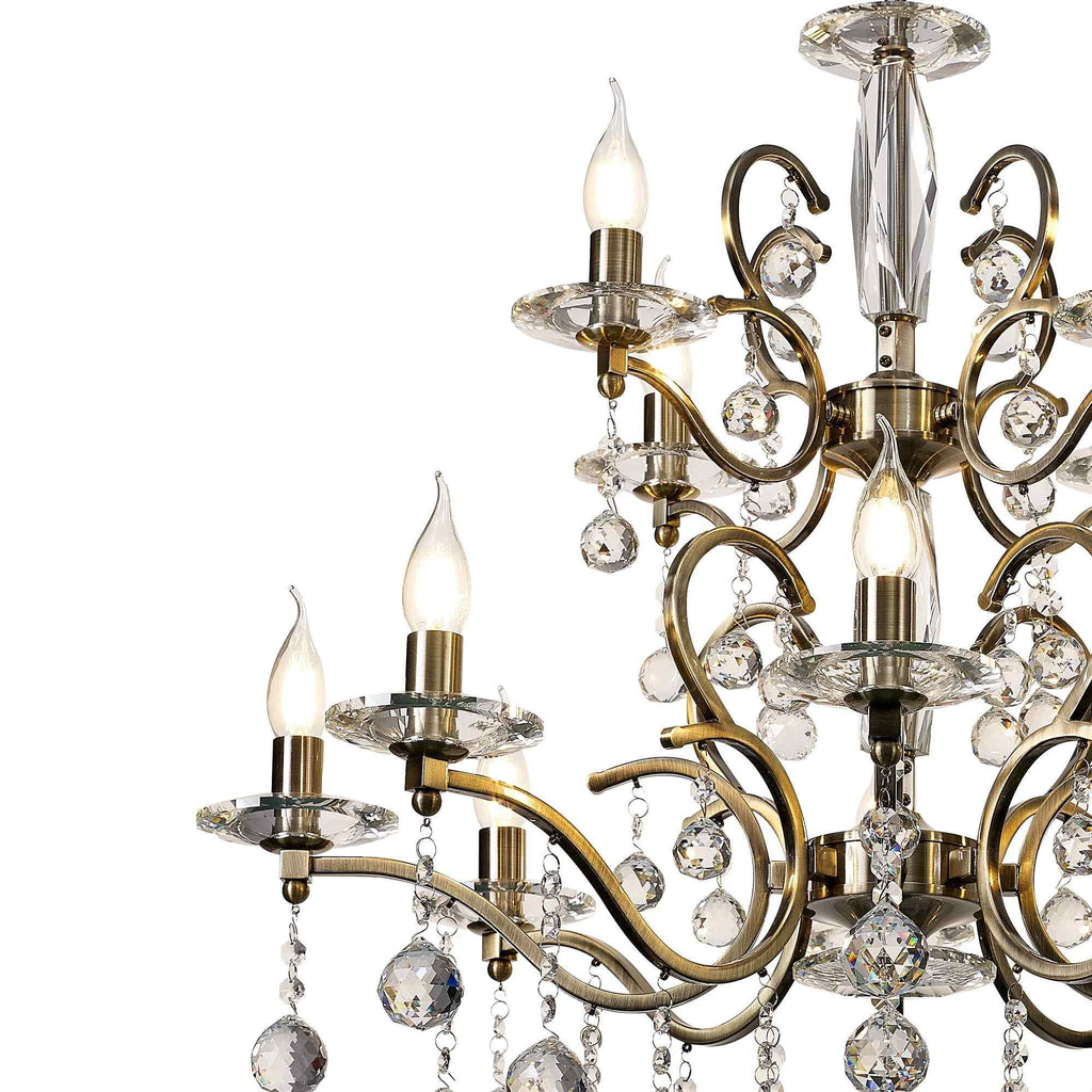 IL32128+4 Zinta Pendant 2 Tier 12 Light E14 Antique Brass/Crystal