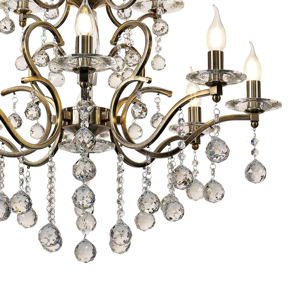 IL32128+4 Zinta Pendant 2 Tier 12 Light E14 Antique Brass/Crystal