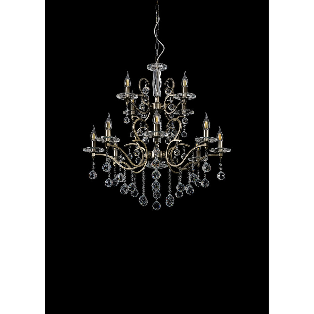 IL32128+4 Zinta Pendant 2 Tier 12 Light E14 Antique Brass/Crystal