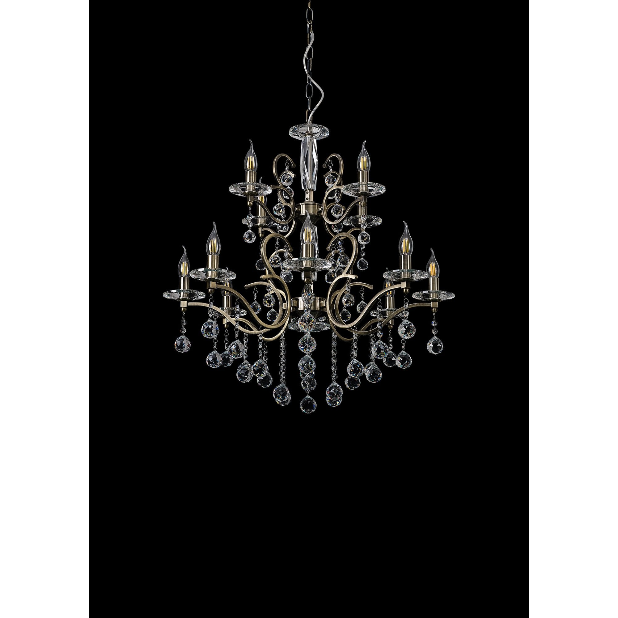 IL32128+4 Zinta Pendant 2 Tier 12 Light E14 Antique Brass/Crystal