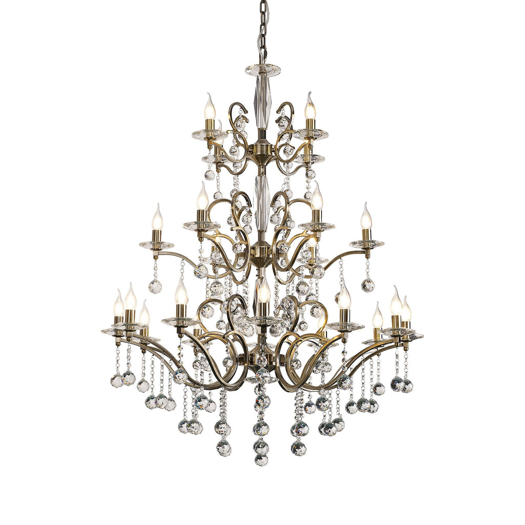 IL32126+4+12 Zinta Pendant 3 Tier 22 Light E14 Antique Brass/Crystal