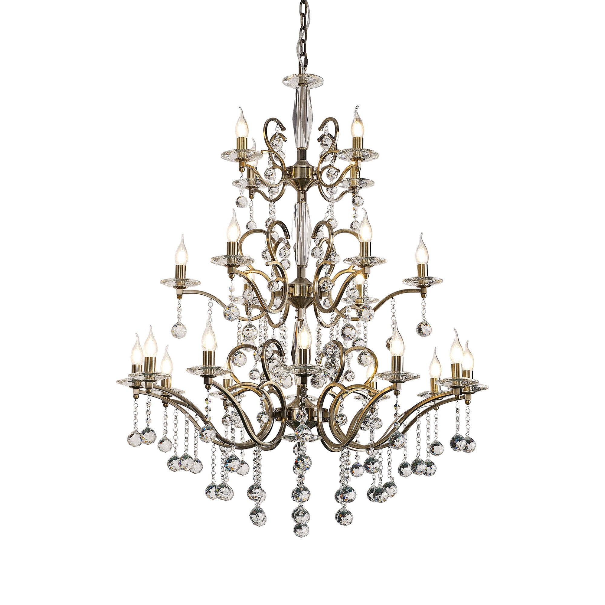 IL32126+4+12 Zinta Pendant 3 Tier 22 Light E14 Antique Brass/Crystal