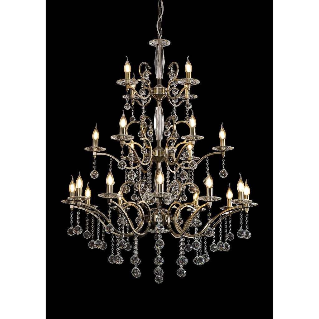 IL32126+4+12 Zinta Pendant 3 Tier 22 Light E14 Antique Brass/Crystal