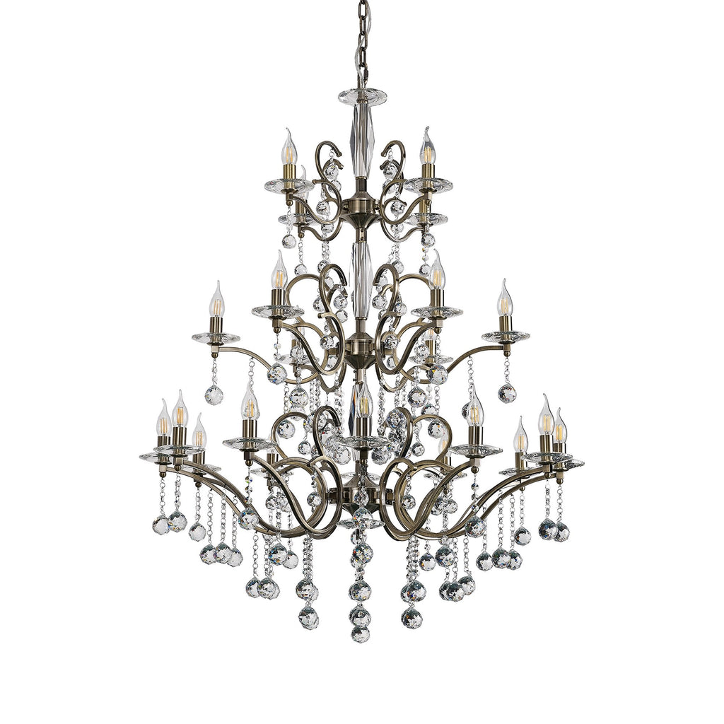 IL32126+4+12 Zinta Pendant 3 Tier 22 Light E14 Antique Brass/Crystal