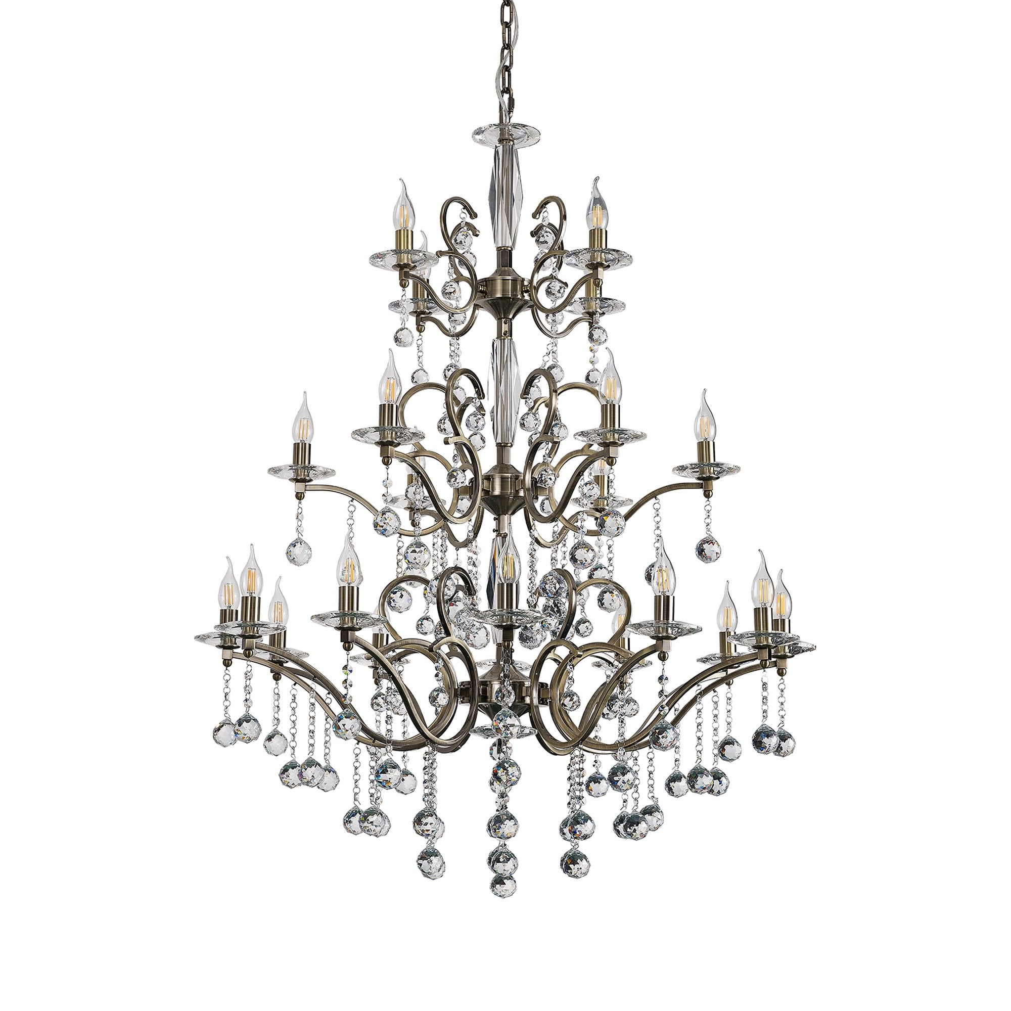 IL32126+4+12 Zinta Pendant 3 Tier 22 Light E14 Antique Brass/Crystal