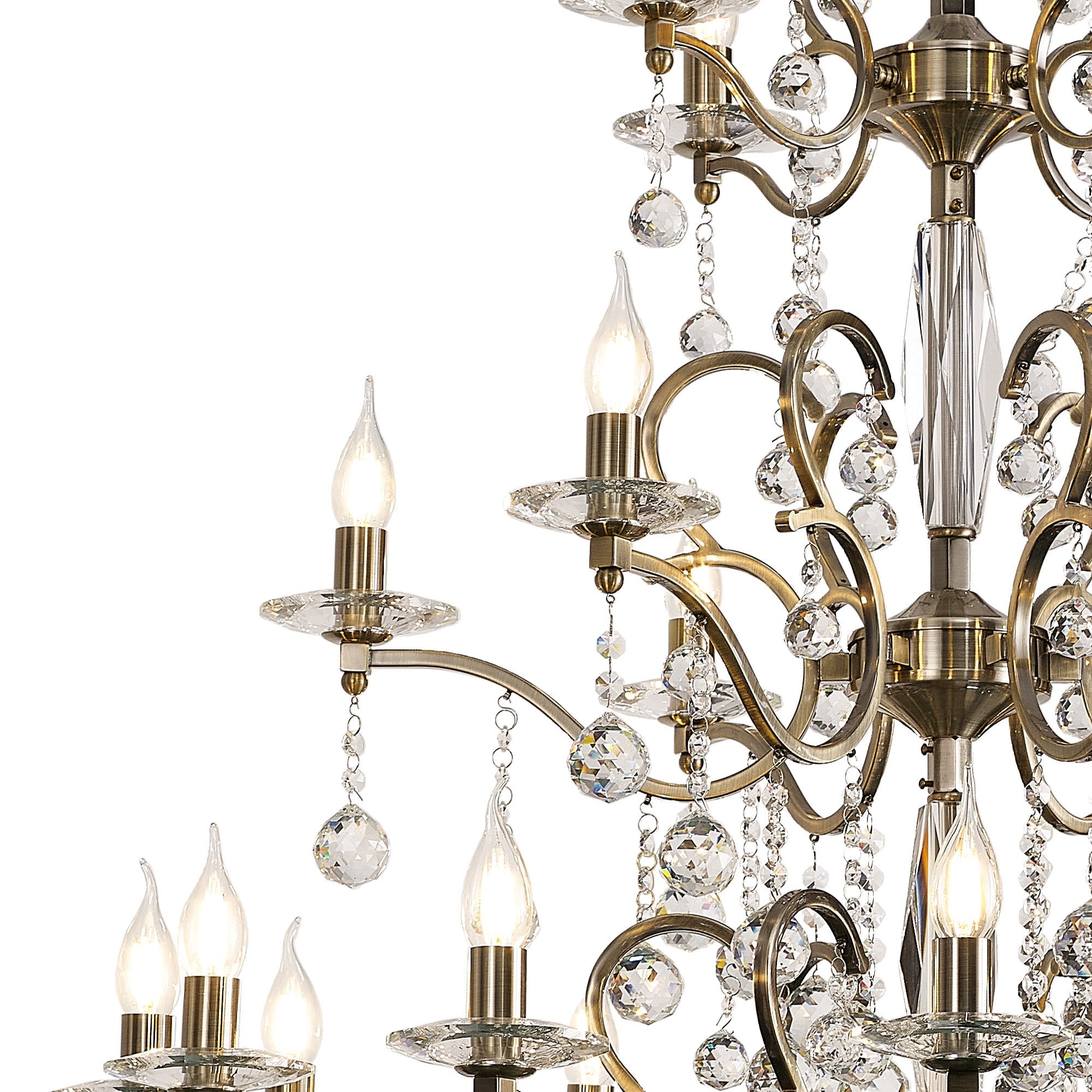 IL32126+4+12 Zinta Pendant 3 Tier 22 Light E14 Antique Brass/Crystal