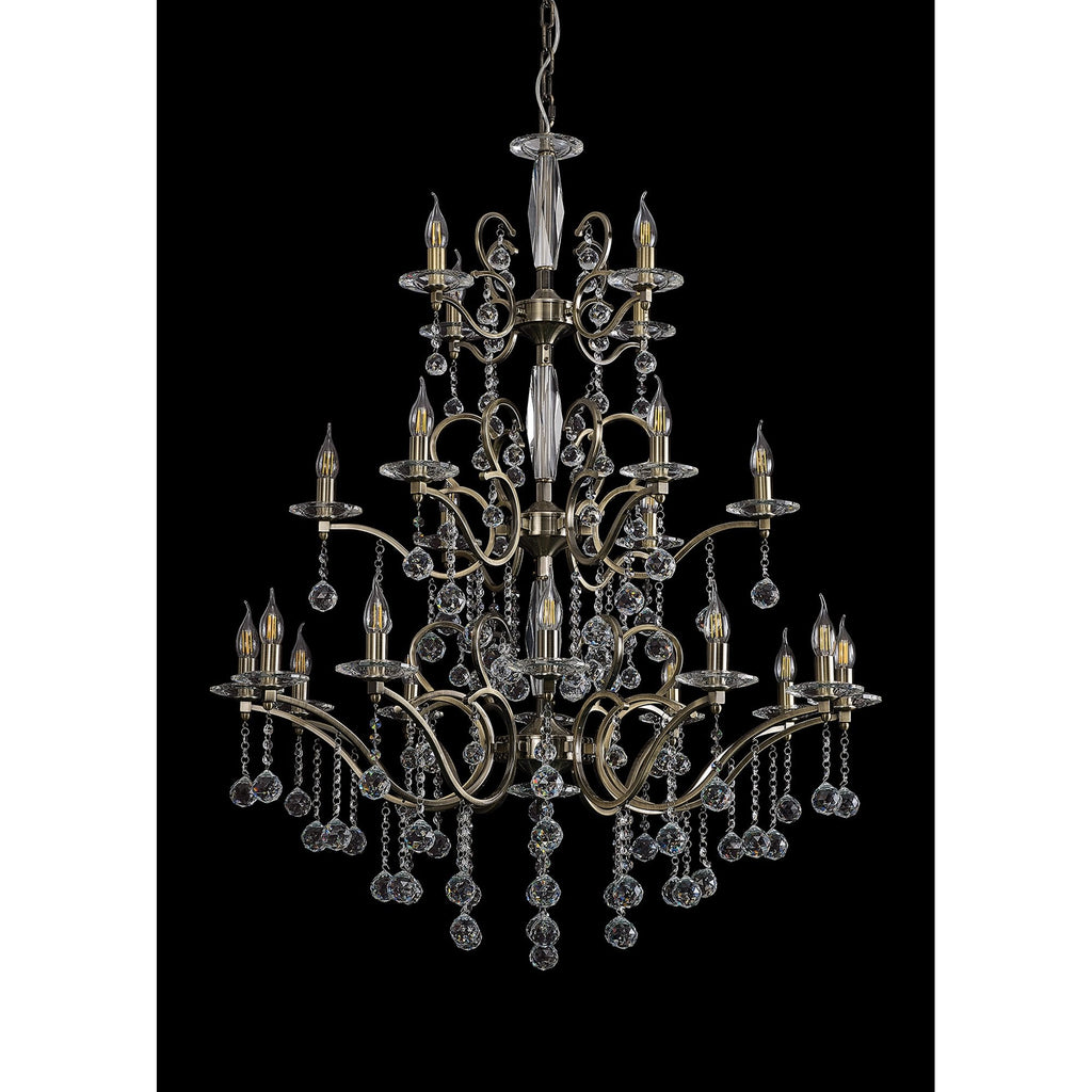 IL32126+4+12 Zinta Pendant 3 Tier 22 Light E14 Antique Brass/Crystal