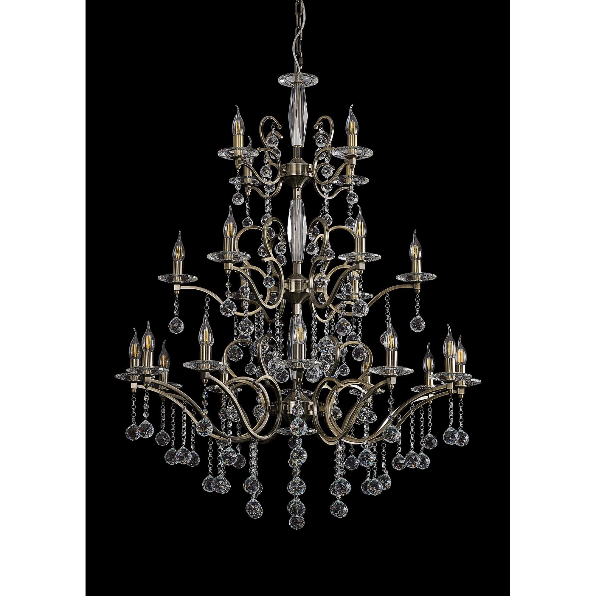 IL32126+4+12 Zinta Pendant 3 Tier 22 Light E14 Antique Brass/Crystal