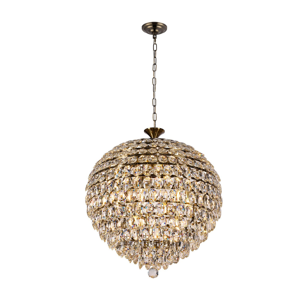 IL32810AB Coniston Pendant 12 Light E14 Antique Brass/Crystal